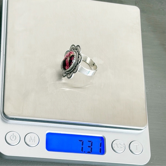 Pure Sterling Silver 925 Red Dahlia Turquoise Flower Navajo Style Ring Size 8.75 - Picture 10 of 10